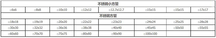 不锈钢方通规格表